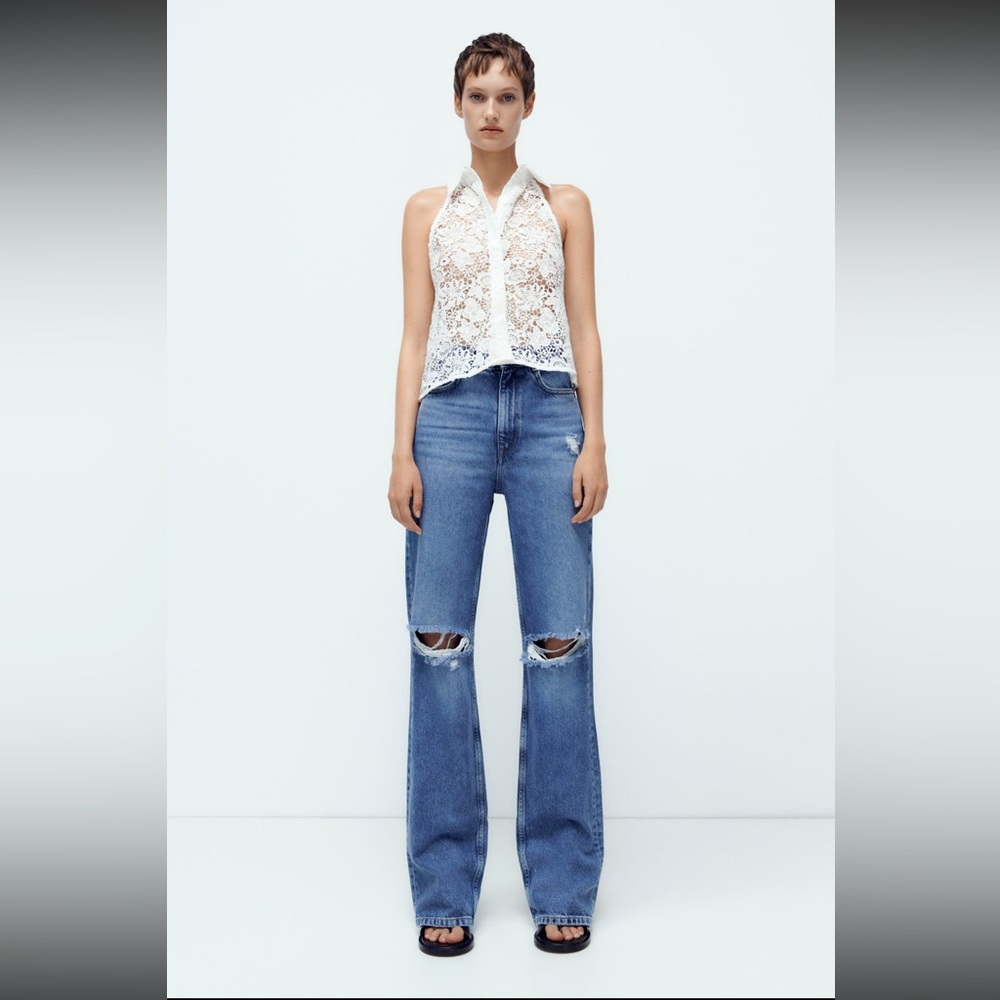 Bloggers Fave! Zara Wide Leg Distressed jeans NWT